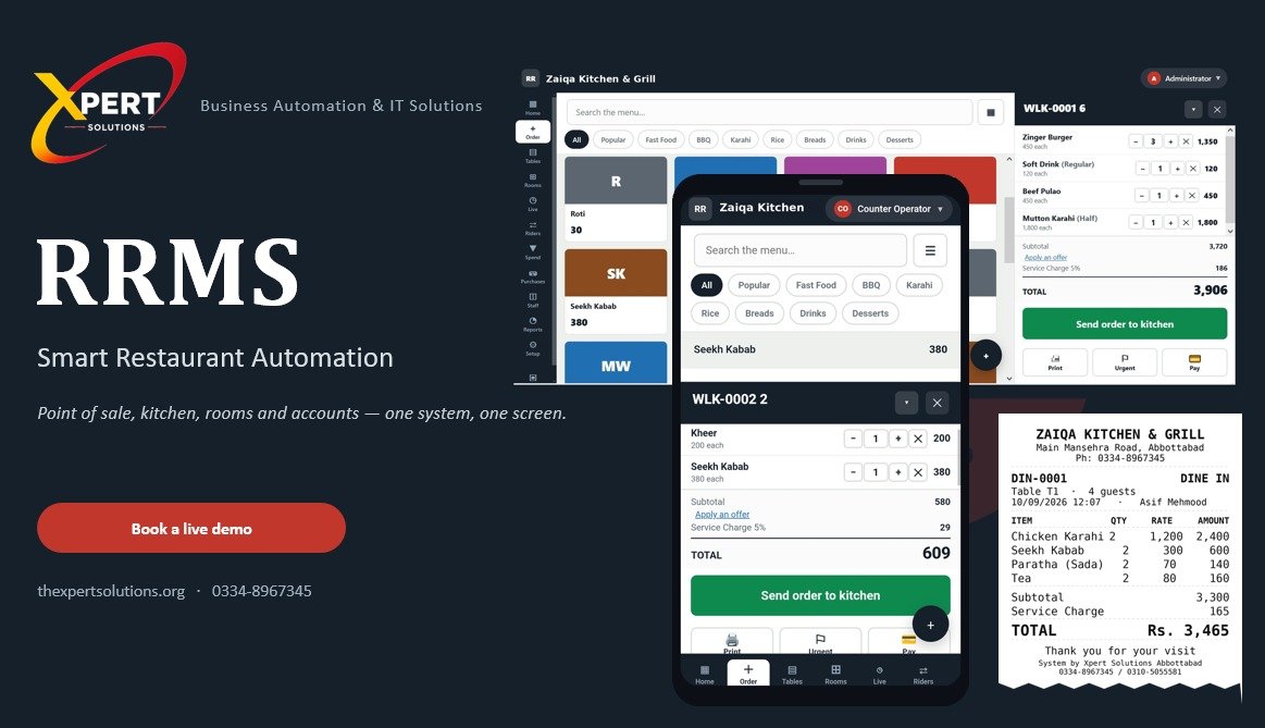 RRMS restaurant counter and POS screen